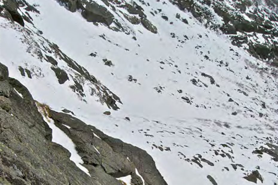 Katie Ives on Pinnacle Gully, Huntington Ravine, Agiocochook, Mt. Washington, 2012. [Photo] Alan Cattabriga