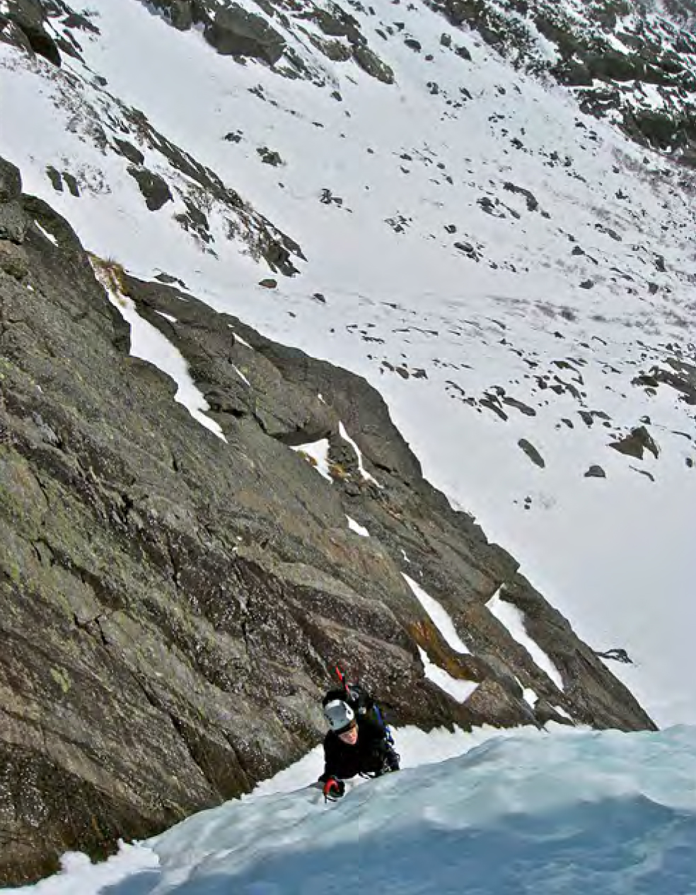 Katie Ives on Pinnacle Gully, Huntington Ravine, Agiocochook, Mt. Washington, 2012. [Photo] Alan Cattabriga