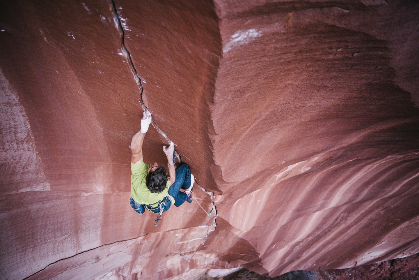 Mason Earle, pictured here climbing The Bartlett Wash Project (5.14-, 115'), which he completed in 2015, is receiving the Robert Hicks Bates Award. [Photo] Courtesy of the American Alpine Club