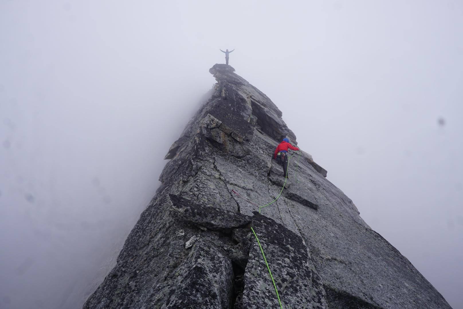 Vitaliy Musiyenko and Ferro on Xanadu's summit ridge after completing a new 5.11+ route onsight in a day. [Photo] Brian Prince