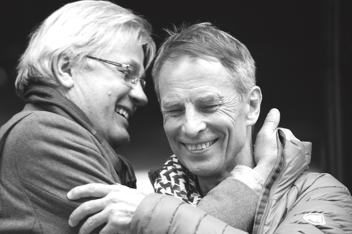 Robert Schauer and Voytek Kurtyka reunite at the 2016 Piolets D'Or in La Grave, France. [Photo] Anna Piunova/Courtesy of Rocky Mountain Books