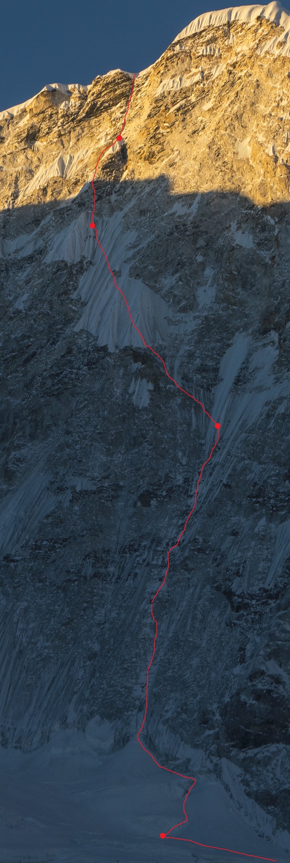 Close up of Heavenly Trap (ABO+: VI+ M6+ 80°, 1300m). [Photo] Marek Holecek collection