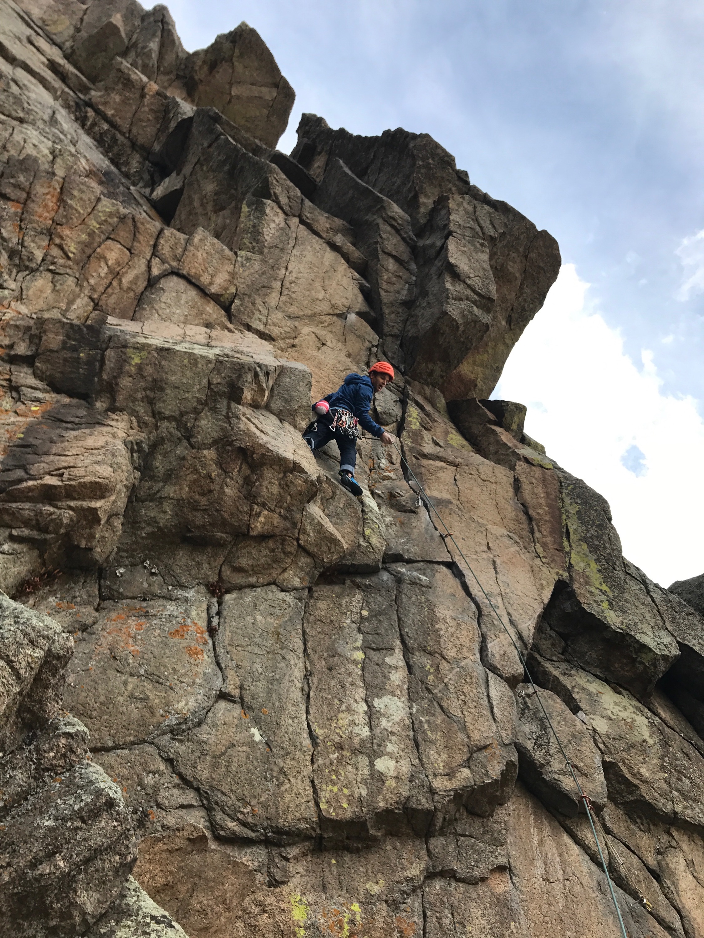 The author attempting FM (5.11c) on Elephant Buttress in Colorado's Boulder Canyon. [Photo] Paul Gagner