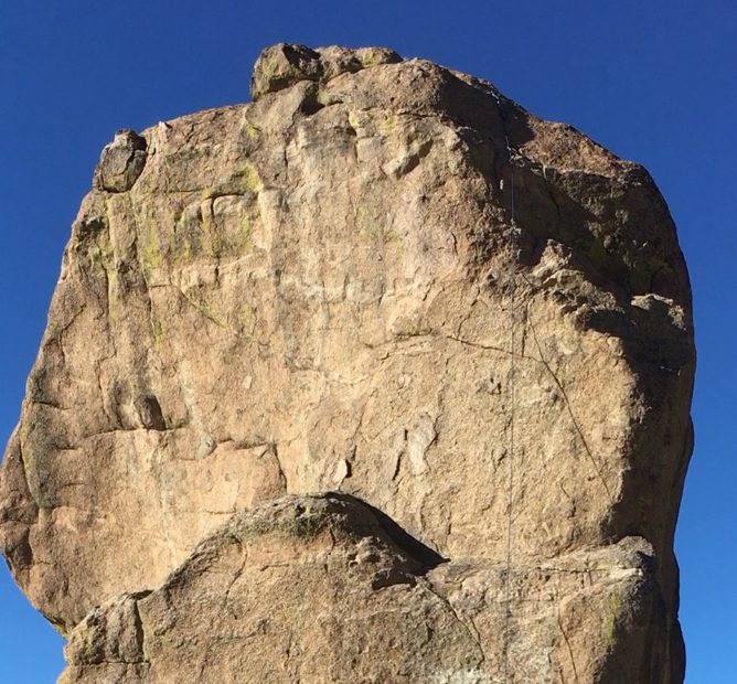 Derek Franz discovering just how much effort it can take to activate the Beal Escaper after a short rappel from the top of Elephant Rock. [Photo] Mandi Franz