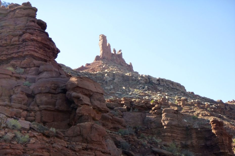 North Six Shooter towers over the valley of Indian Creek, Utah. Just east of Canyonlands National Park, this area is now included in Bears Ears National Monument, which was designated by former President Barack Obama on December 28, 2016. [Photo] Derek Franz