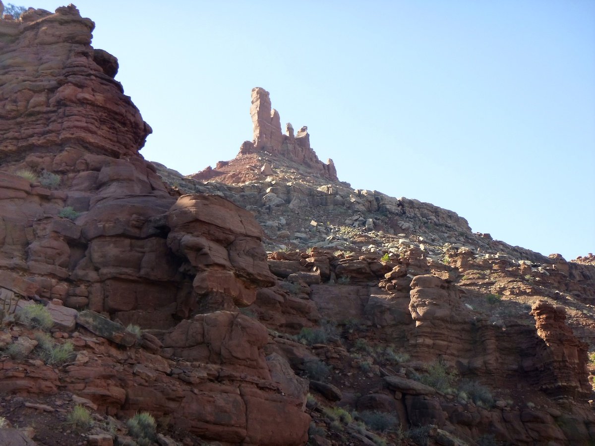 North Six Shooter towers over the valley of Indian Creek, Utah. Just east of Canyonlands National Park, this area is now included in Bears Ears National Monument, which was designated by former President Barack Obama on December 28, 2016. [Photo] Derek Franz