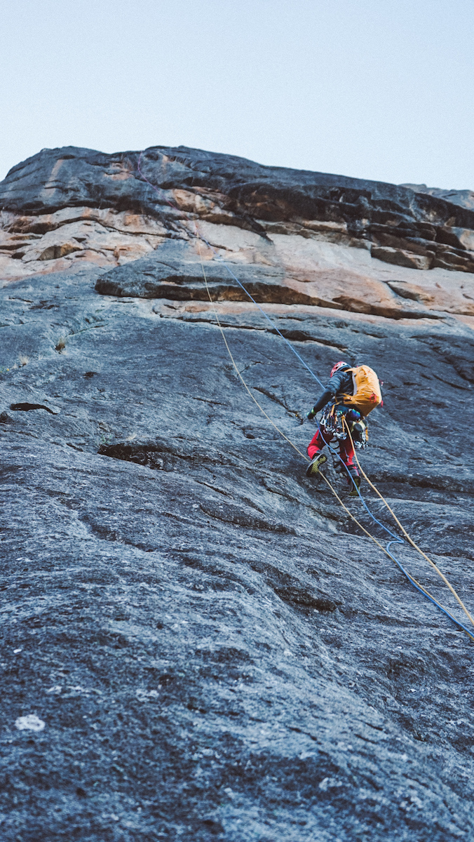 Peiro climbing fixed ropes up to his and Alex Gonzalez' high point on the second day of their ascent. [Photo] Alex Gonzalez