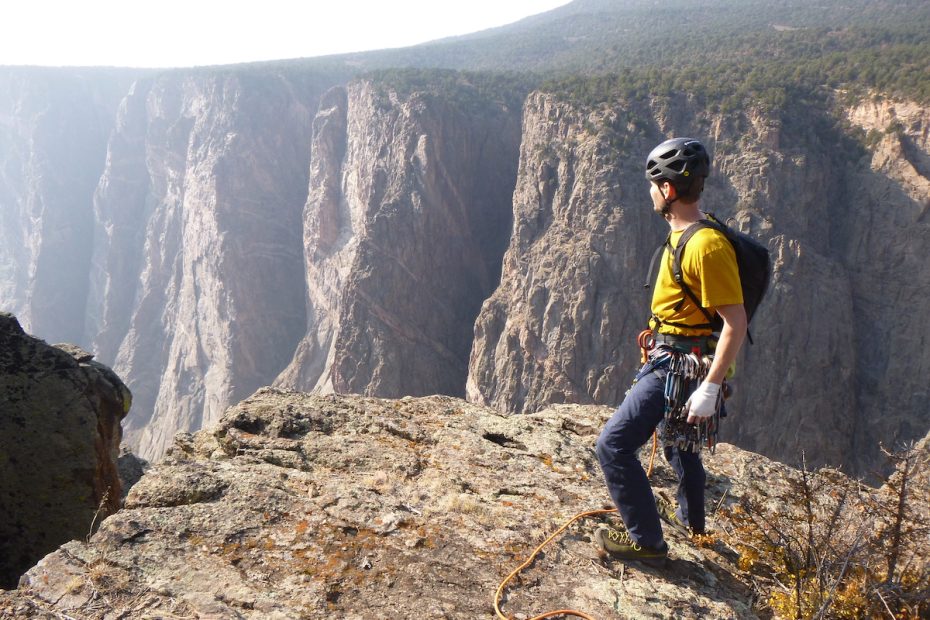 Derek Franz on the rim of the Black Canyon in 2020 after finishing a route during which he wore his new Black Diamond Crack Gloves for the first time. [Photo] Morgan Williams