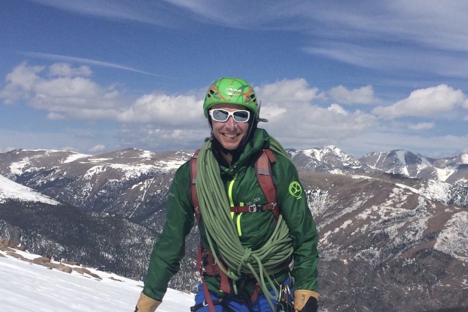 Mike Lewis wearing the Stetinds with crampons on Flattop Mountain, Rocky Mountain National Park, Colorado. [Photo] Mike Lewis collection