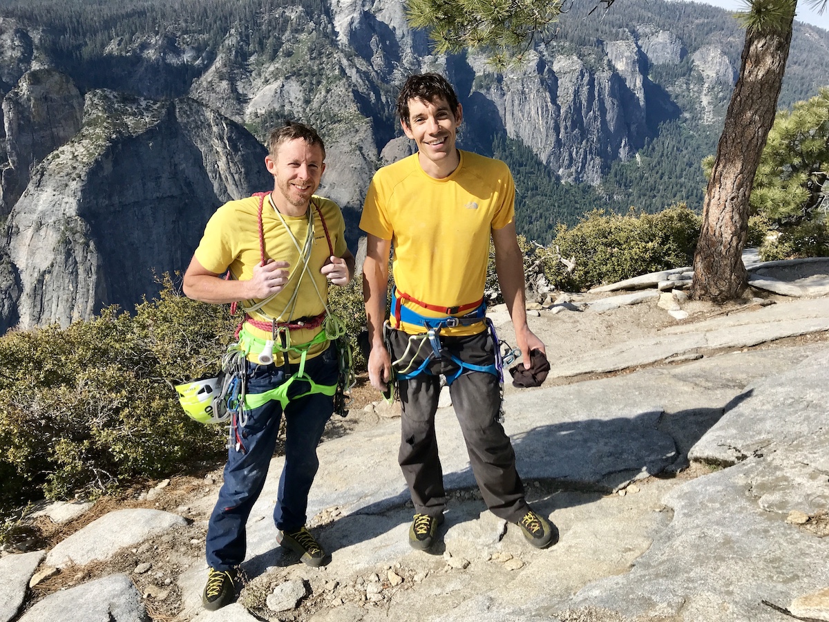 Tommy Caldwell and Alex Honnold on the summit of the Nose, El Capitan. [Photo] REEL ROCK Film Tour, Sam Crossley