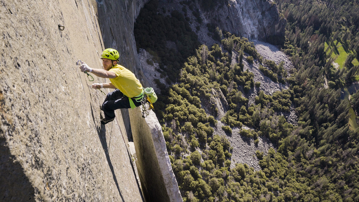 Caldwell leads the bolt ladder to Boot Flake above Texas Flake. [Photo] REEL ROCK Film Tour, Austin Siadak