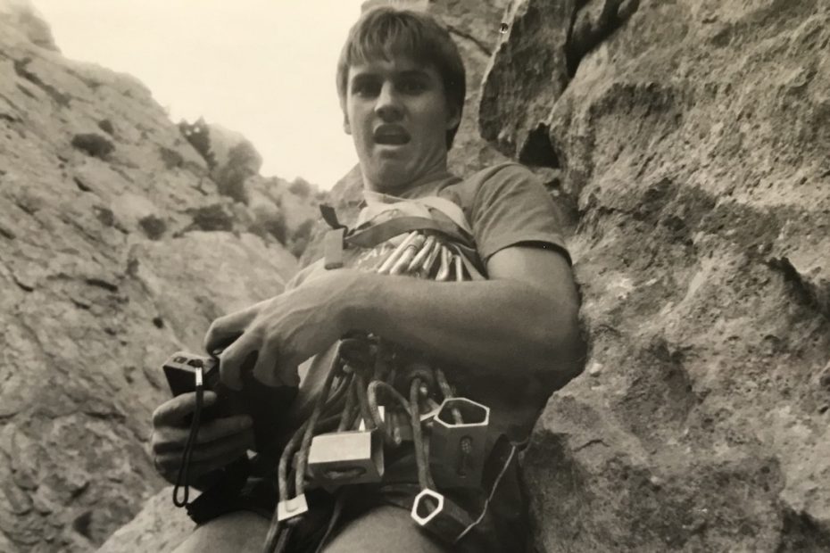 The author with a standard New Mexico rack, ca. 1982--hexes and saddle wedges...sad times, he reflects. [Photo] Nestor Solano