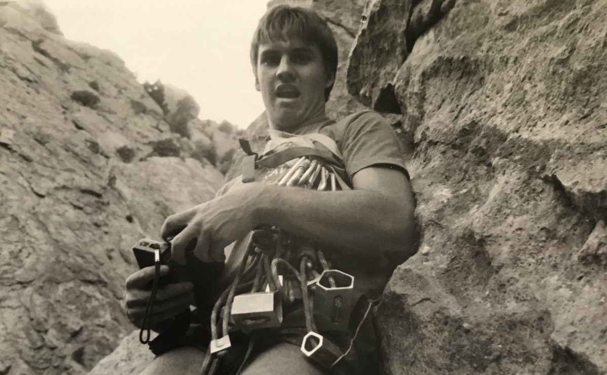 The author with a standard New Mexico rack, ca. 1982--hexes and saddle wedges...sad times, he reflects. [Photo] Nestor Solano