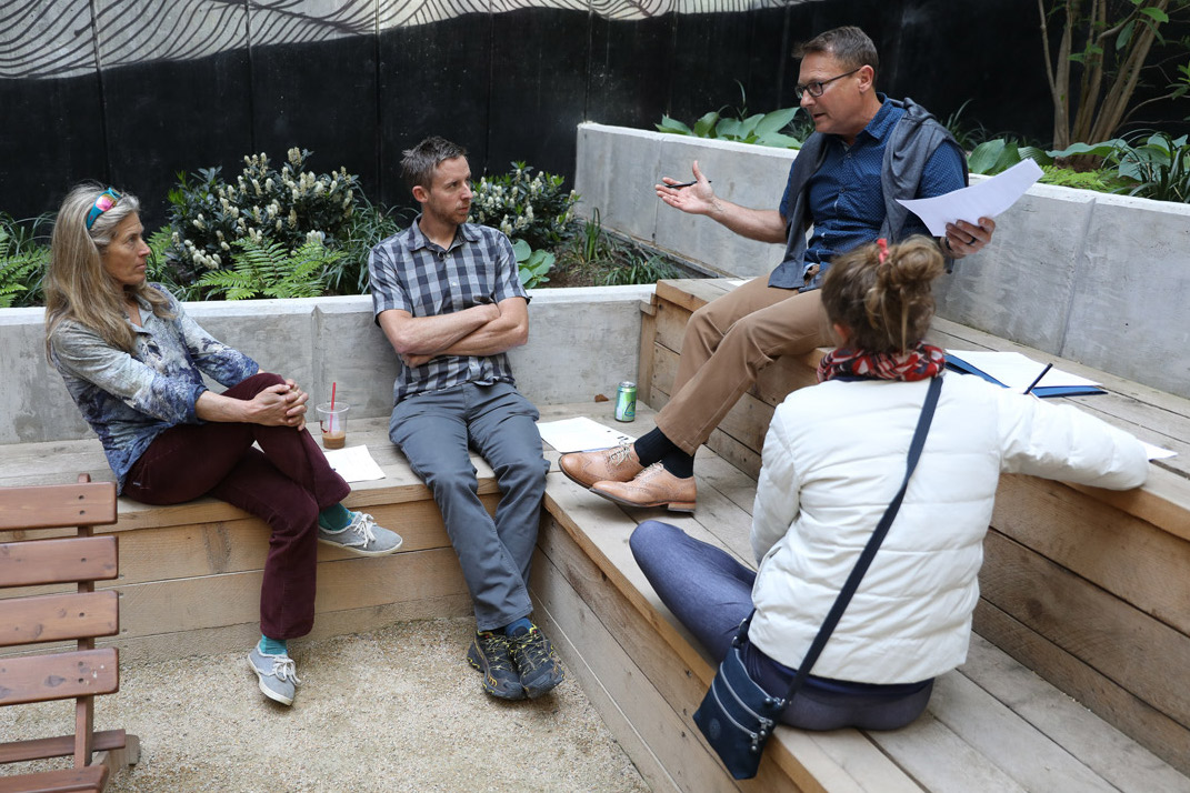 Today, American Alpine Club CEO Phil Powers (center right) discussed strategy with (left to right) Lynn Hill, Tommy Caldwell and Margo Hayes in Washington, D.C., as part of the Access Fund and AAC's Climb the Hill event that wraps up tomorrow. [Photo] Stephen Gosling