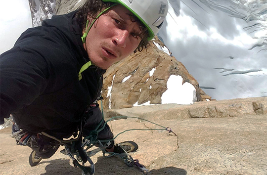 Marc-Andre Leclerc soloing Pitch 12 of the Corkscrew Route on Cerro Torre in Patagonia, February 2015. [Photo] Marc-Andre Leclerc