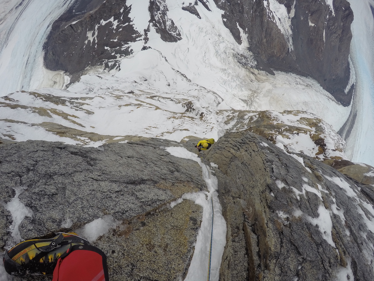 Looking down from the last belay station of the route. [Photo] Matteo Della Bordella