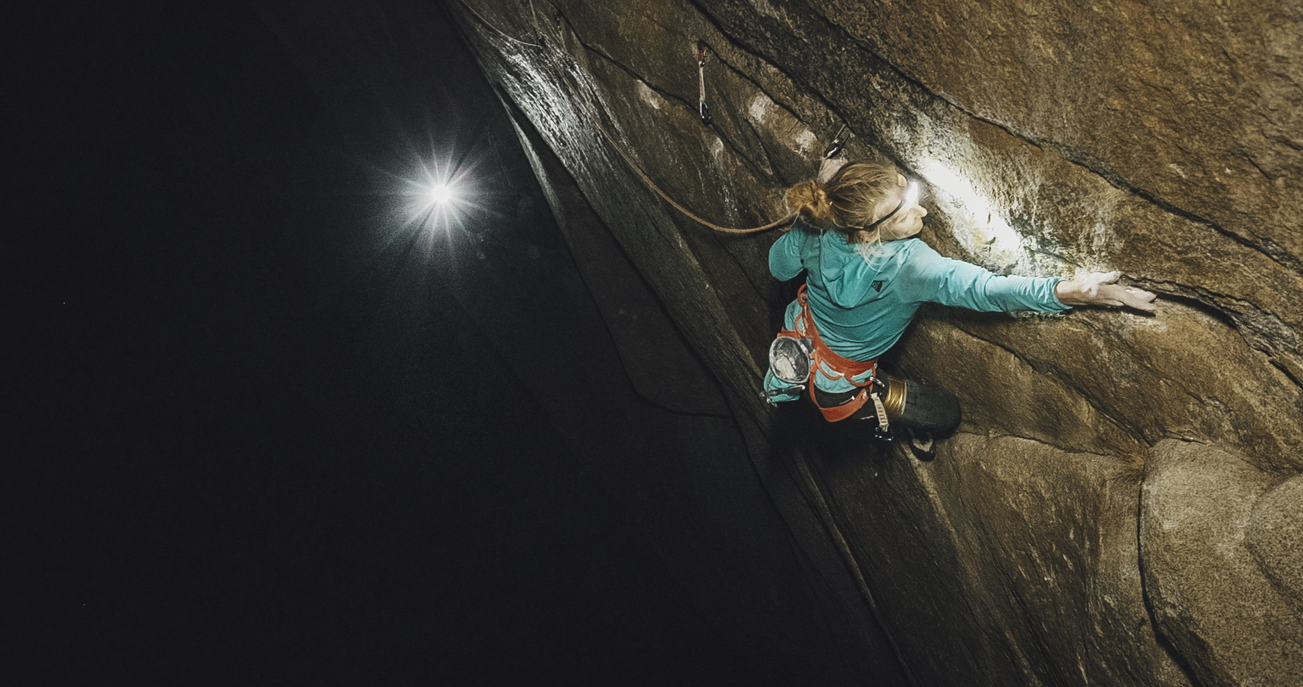 Harrington sending the A5 Traverse (5.13a) in the dark. [Photo] Jon Glassberg, Louder Than 11