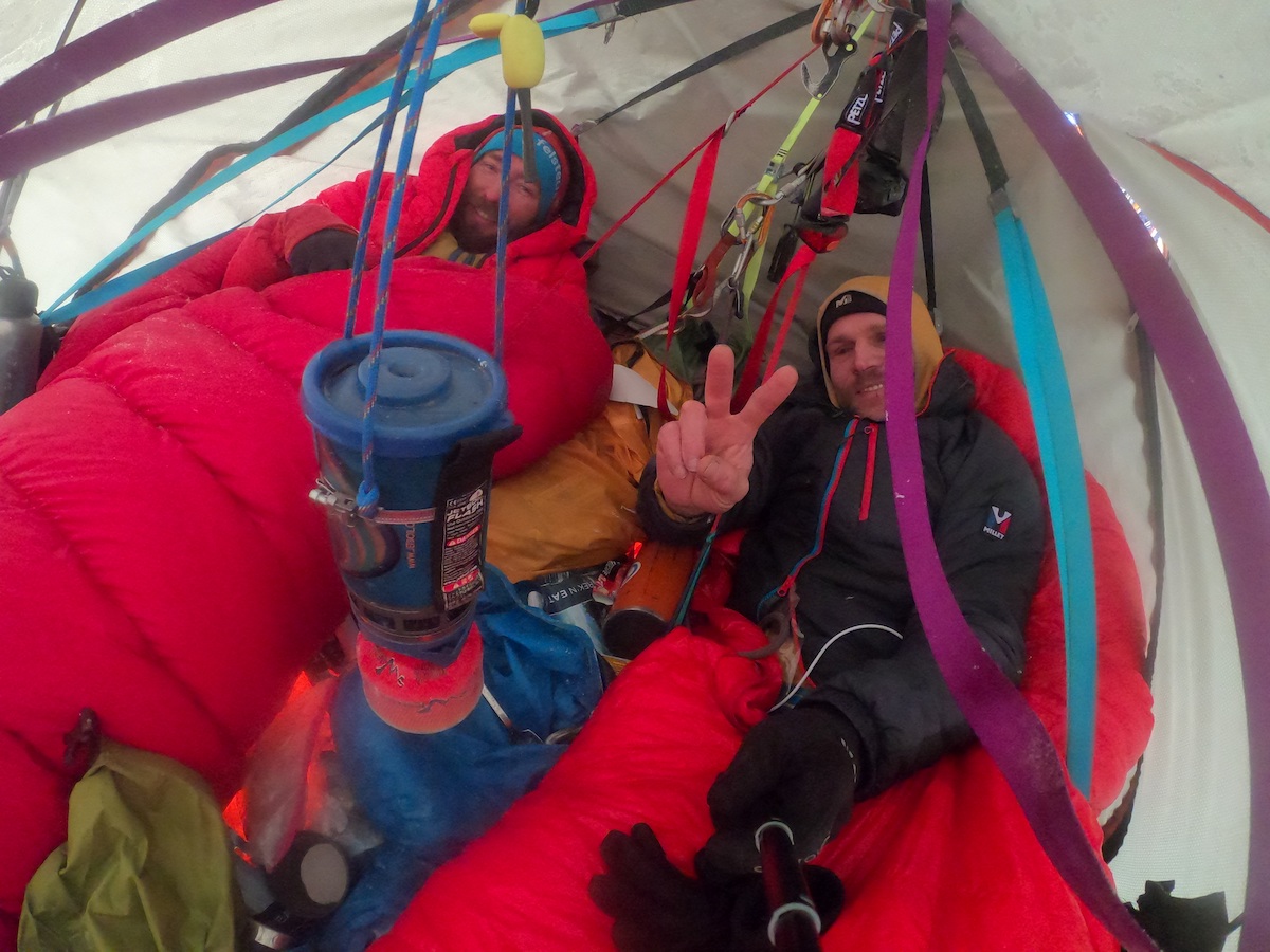 Cold camping in the portaledge: Damian Dany Bielecki, left, and Marcin Yeti Tomaszewski. [Photo] Marcin Tomaszewski collection