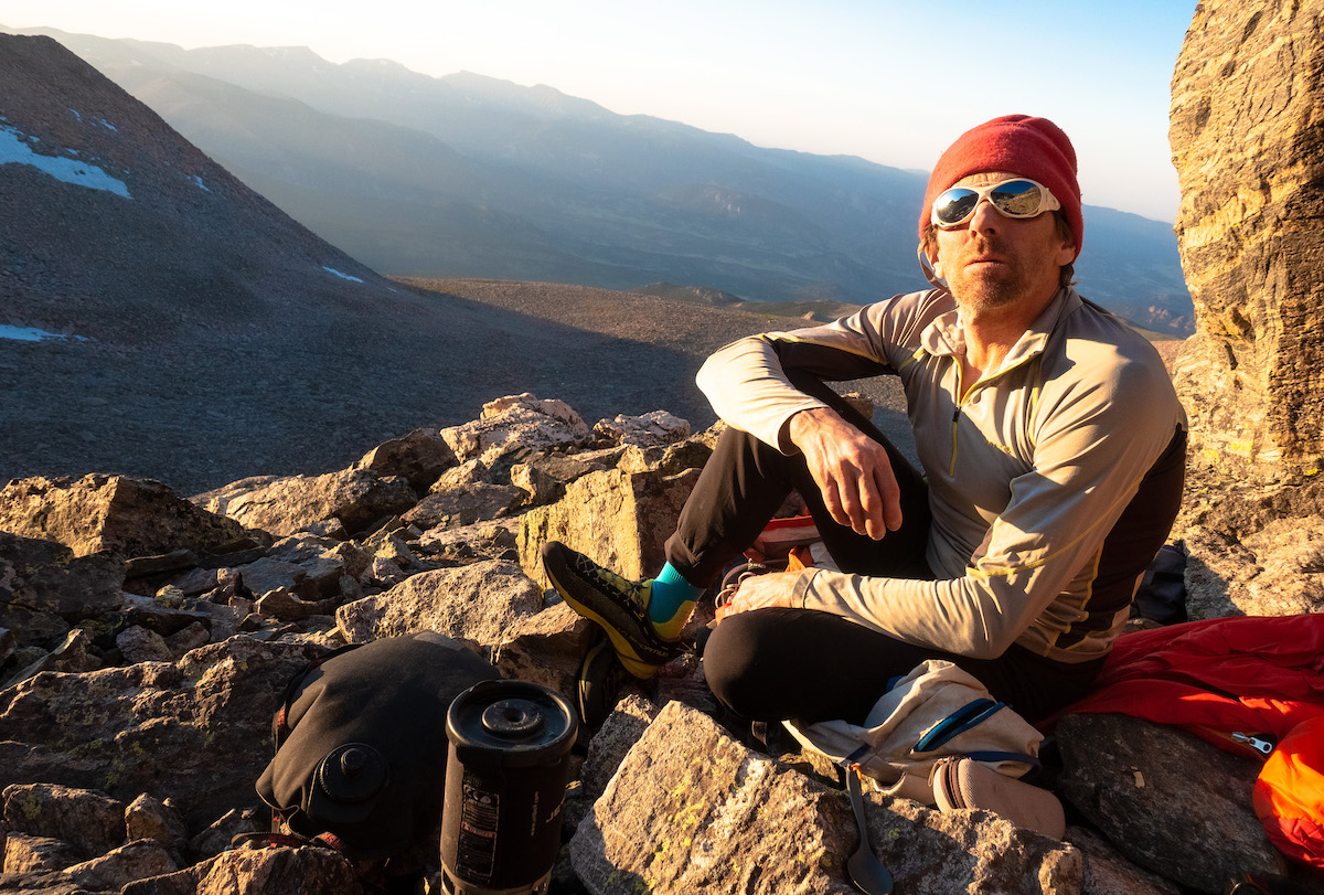 Miller at the bivouac where he and Weidner have spent many nights while working their various projects on the Diamond over the years. [Photo] Chris Weidner