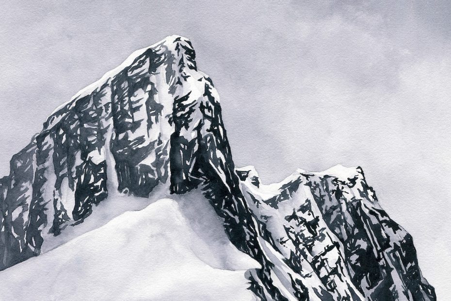The Lines Between. Watercolor on paper. Selkirk Mountains, British Columbia. [Artwork] Claire Giordano