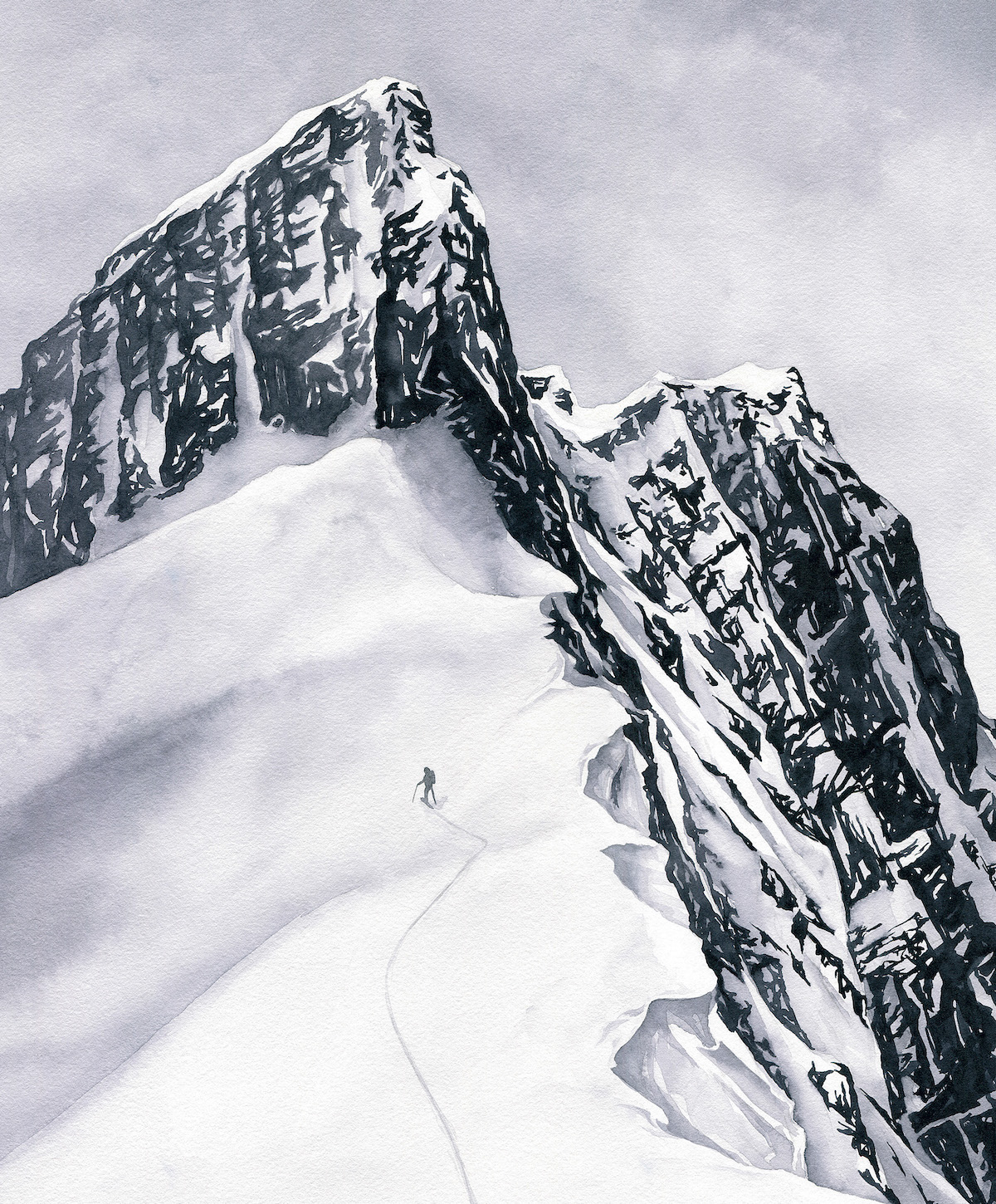 The Lines Between. Watercolor on paper. Selkirk Mountains, British Columbia. [Artwork] Claire Giordano