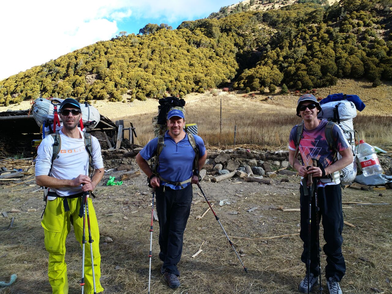 From left to right are Hannam, Baker and Murray. All smiles before the weight of the packs and altitude set in. [Photo] Alex Tang