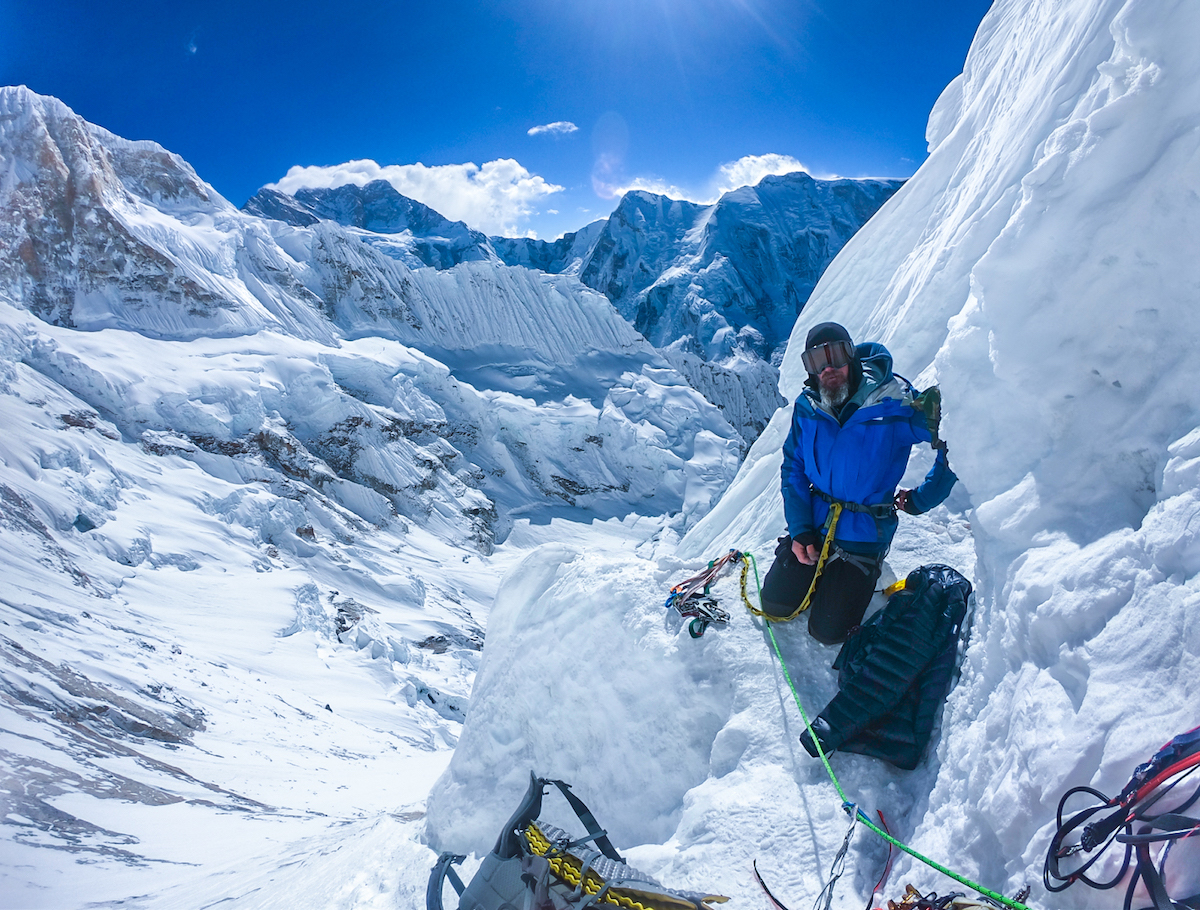Nilov, morning after a bivy at around 6400 meters. [Photo] Dmitry Golovchenko