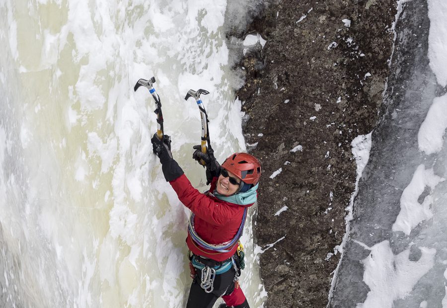 Karen Stolz guiding on the North Face of Pitchoff, Adirondacks, 2015. [Photo] R.L. Stolz, Vertical Perspectives Photography