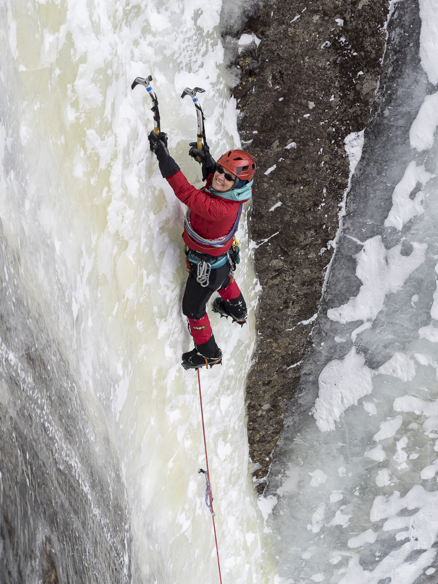 Karen Stolz guiding on the North Face of Pitchoff, Adirondacks, 2015. [Photo] R.L. Stolz, Vertical Perspectives Photography