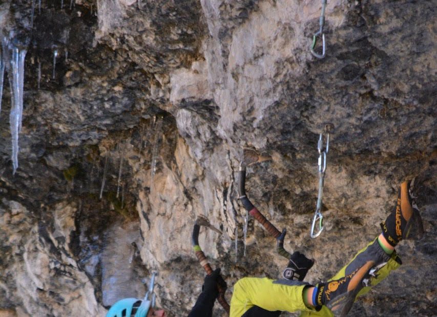 Lauren Shartell refines moves on the Lightning (M12+/M13-) in the Rigid Designator Amphitheatre, Vail, Colorado, the day before she redpointed the route on November 8. She's now the second US woman to send the climb as well as the grade of M13-, but she suggested downgrading the route to M12+. [Photo] Courtesy of Kyle Barker