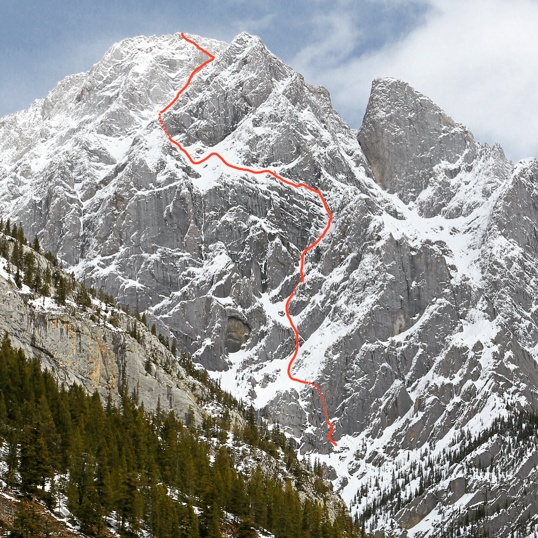 Life Compass (IV 5.10a M4+ 80 degrees, TD+, 980m) on Alberta, Canada's Mt. Blane. [Image] Brette Harrington