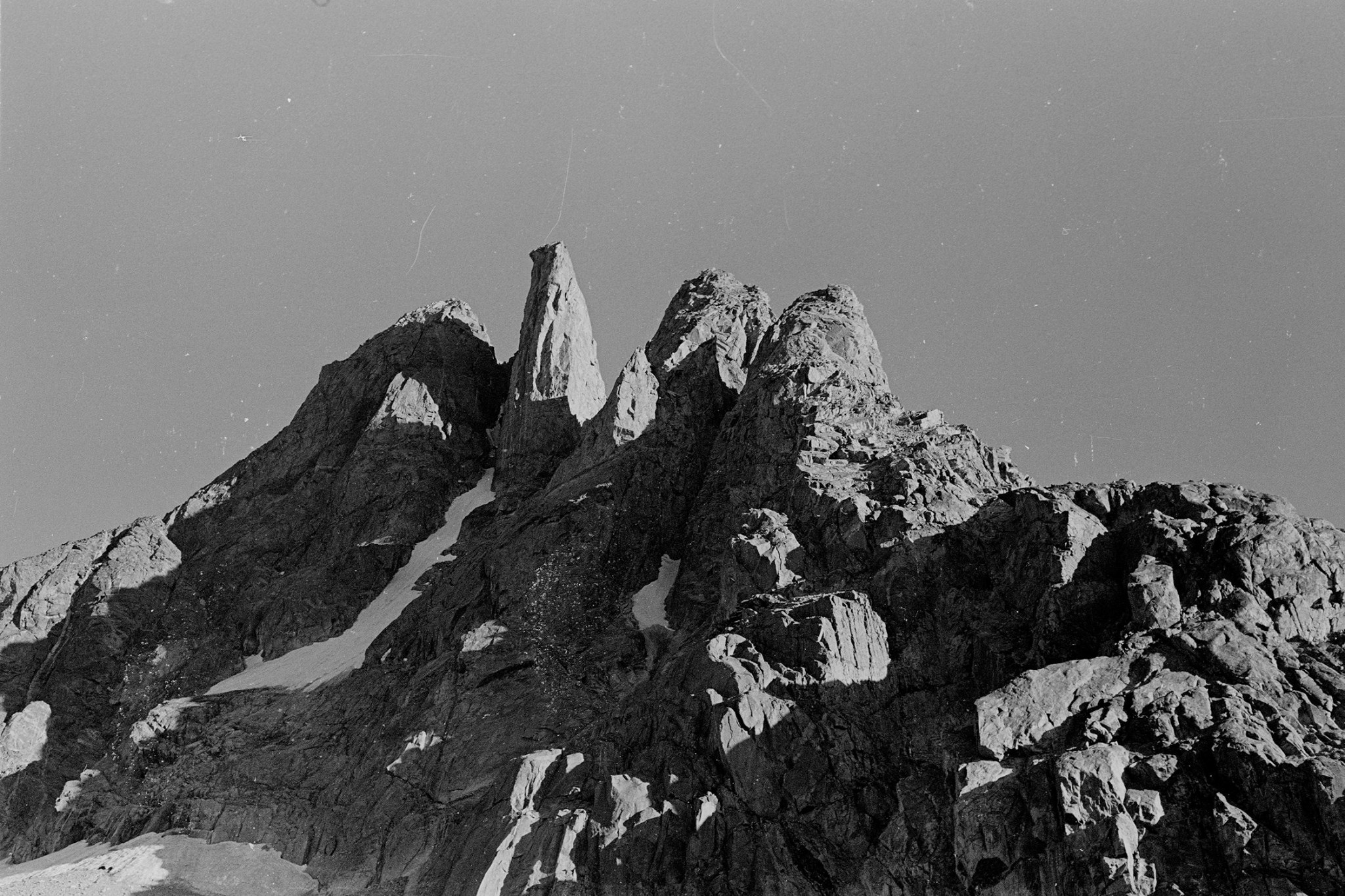 Cutthroat Spire from our camp near Peak Lake. [Photo] Michael Kennedy