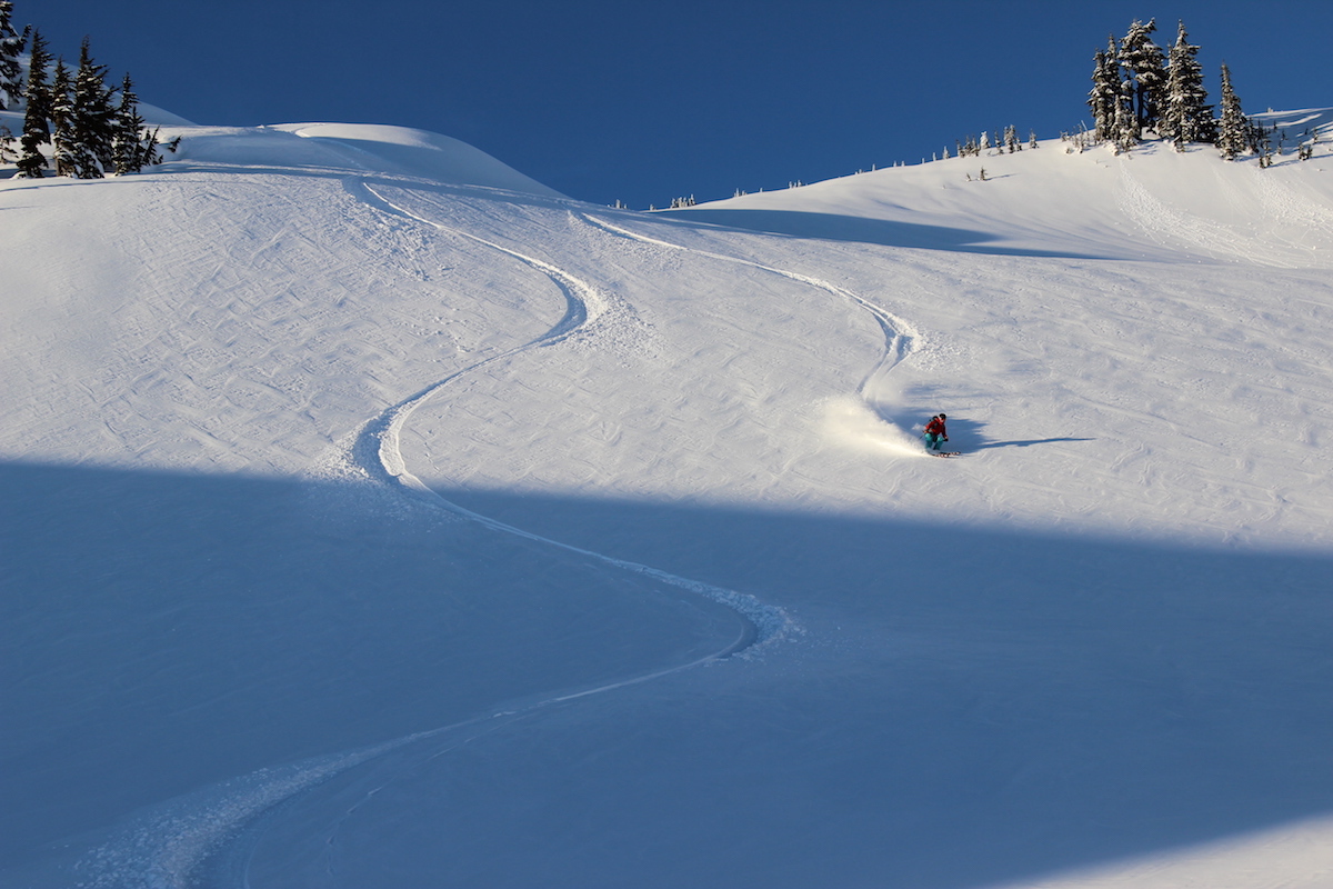 Fresh tracks beneath Coleman Pinnacle in the Cascade Range on New Years Day, 2018. [Photo] Tim Black