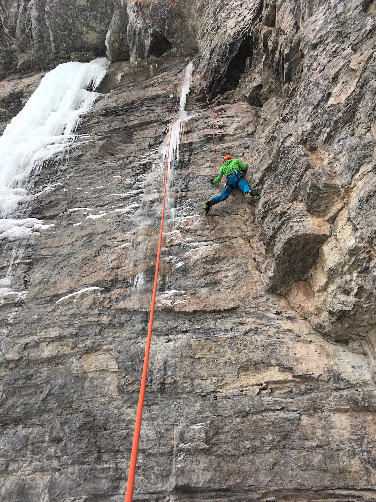 Van Leuven warms up on Cupcake Corner (M5, 70') in the East Vail Rigid Designator Amphitheater. [Photo] David Roetzel