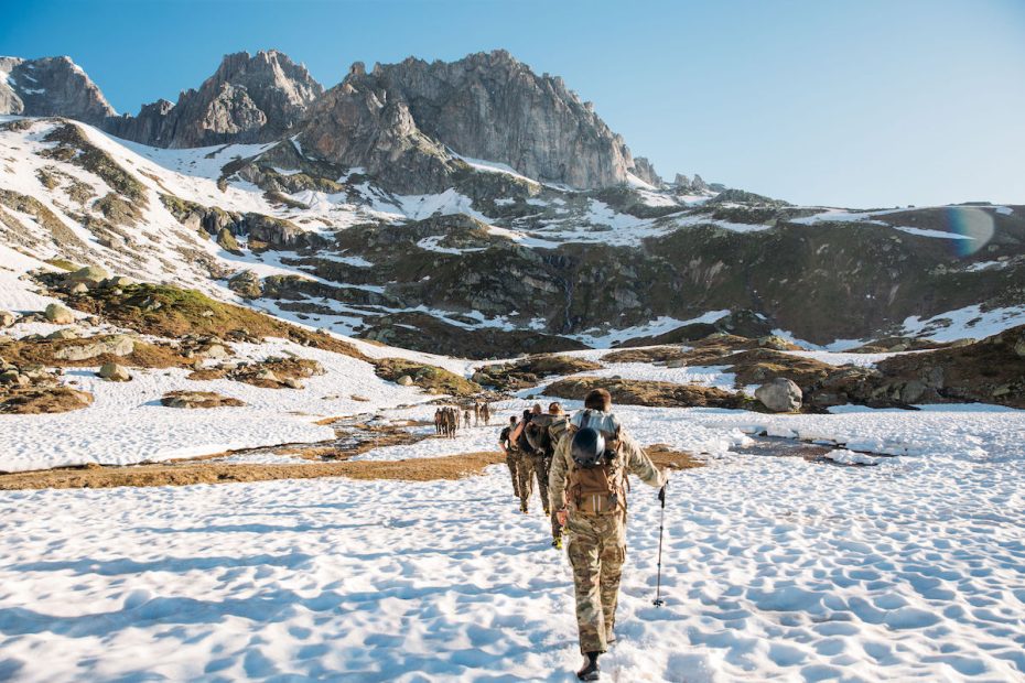 The author Nathan Fry and his fellow classmates approach the Chli Bielenhorn, located near the famous Furka Pass (Furkastrasse) road during the 2019 NATO Partnership for Peace Program in Switzerland. [Photo] Tyler Casey