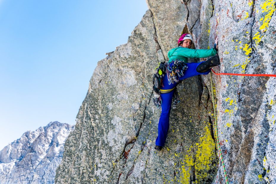 Whitney Clark explores unknown terrain on a peak above Sphinx Lake in Kings Canyon, California, this past August. [Photo] Tad McCrea