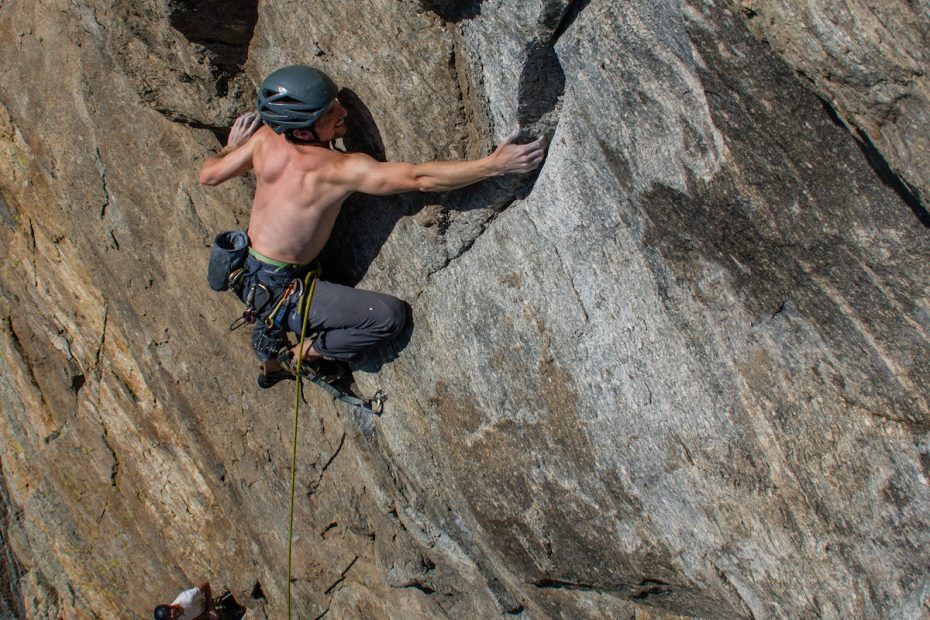 Cole Lawrence sends Pitch 6 (5.13a) on the first free ascent of Super Ultra Mega, an eight-pitch route on an unnamed buttress in Montana's Bitterroot Range. [Photo] Winter Ramos
