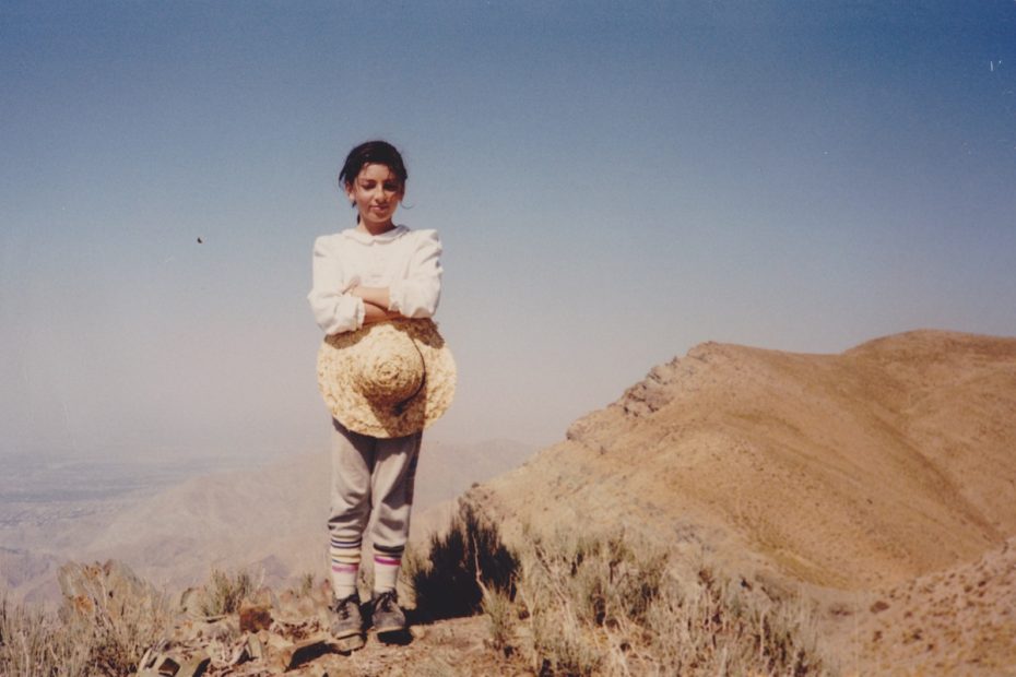 The author as a girl on top of Mt. Azimiyeh, a peak she climbed many times with her dad. [Photo] Shirin Shabestari collection