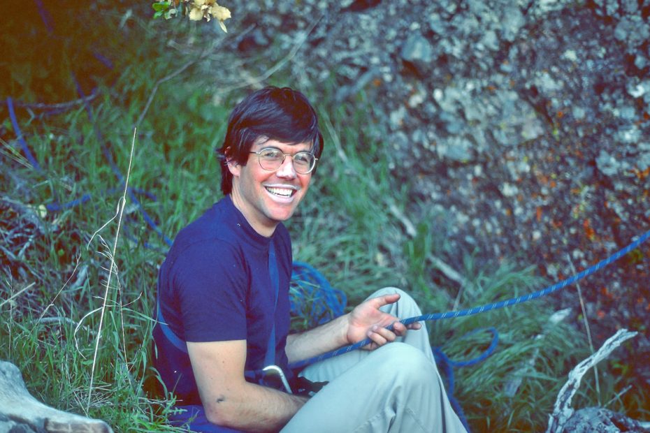 Tom Higgins belaying Shake and Bake, Pinnacles National Park, California, 1976. [Photo] Tom Higgins collection, Courtesy Friends of Pinnacles
