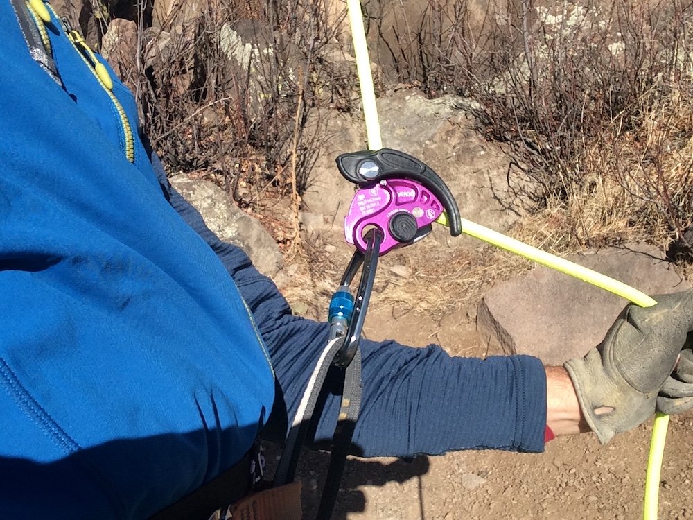 Belaying with the Trango Vergo. [Photo] Mike Lewis