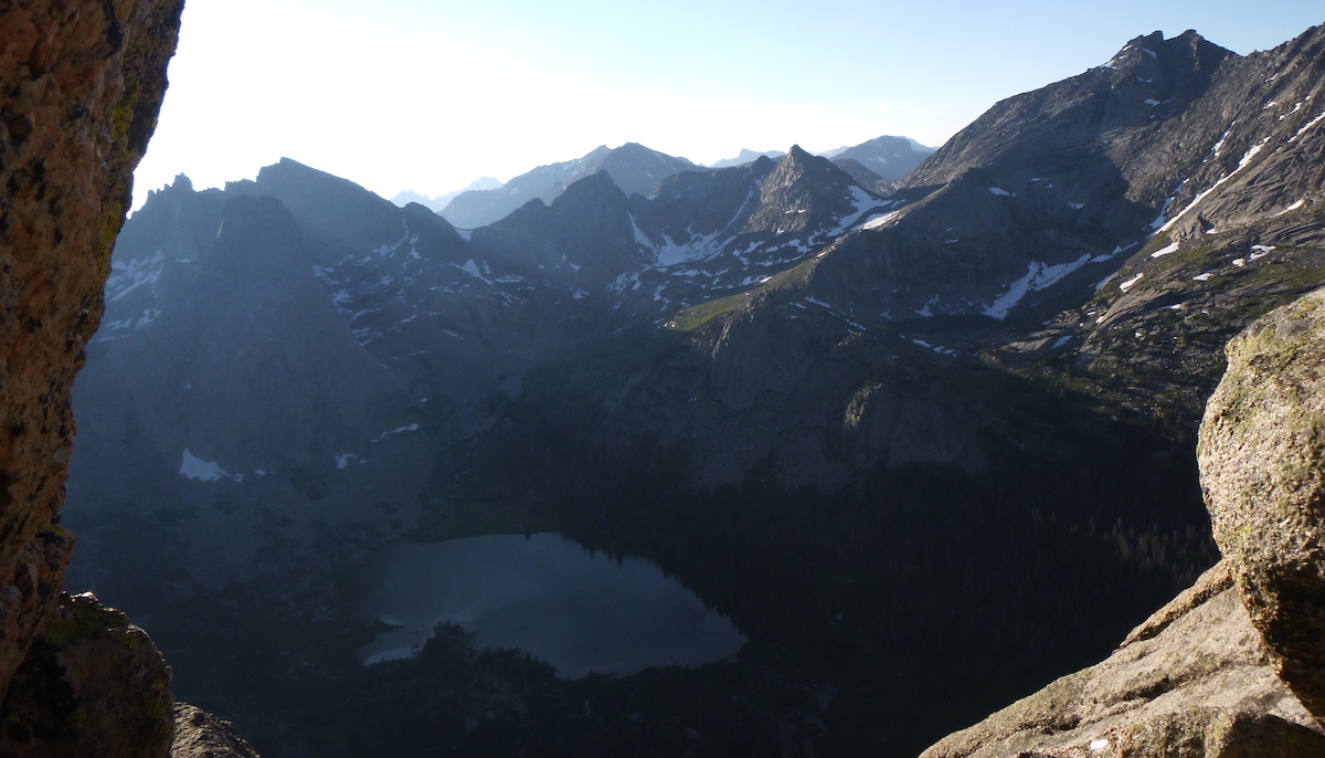 Looking down on Lonesome Lake in Wyoming's Wind River Range, where Franz spent a week camping and climbing in July 2019. Franz slept comfortably with his Zenbivy bed. [Photo] Derek Franz